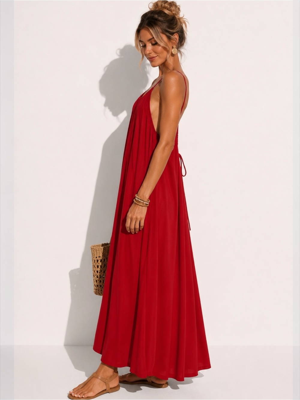 St. Barts Open Maxi Dress - Summer Red - Spaghetti-Strap - The urban luxe